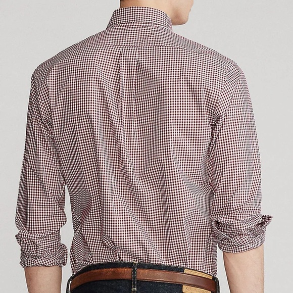 Ralph Lauren Check Gingham Slim Fit Oxford Shirt Button Down Red White Medium - Picture 2 of 10